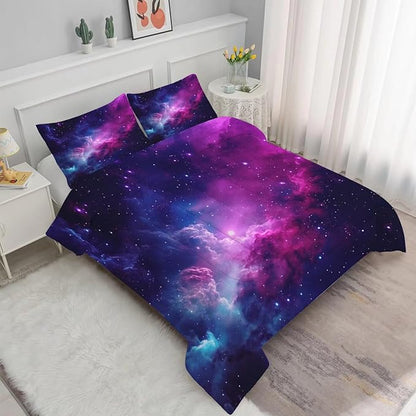 Galaxy Bedding Twin Size Purple Outer Space Comforter Set for Girls Boys Kids Children Bedroom Dorm Quilt 1 Comforter + 1 Pillow Case