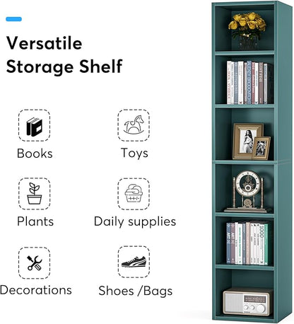 70.9 Inch Tall Narrow Bookcase, Corner Bookshelf 6 Tier Cube Display Shelf Storage Organizer for Small Space, Blue