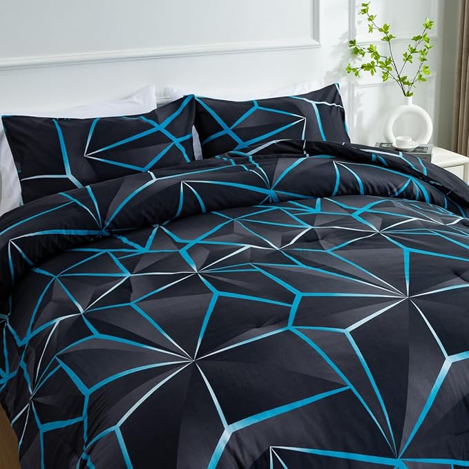 NTBED 3D Geometric Comforter Set for Boys Kids, Irregular Diamond Pattern Lightweight Microfiber Bedding Sets All Season (Blue, Twin)