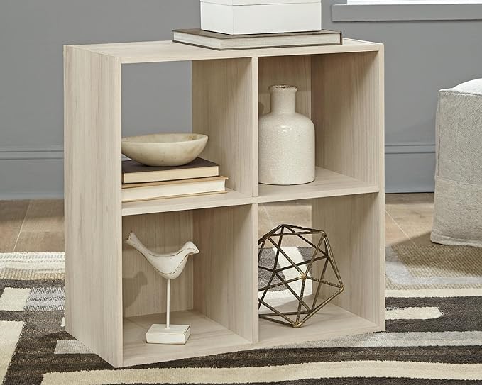 Signature Design by Ashley Socalle Modern 4 Cube Storage Organizer or Bookcase, Whitewash