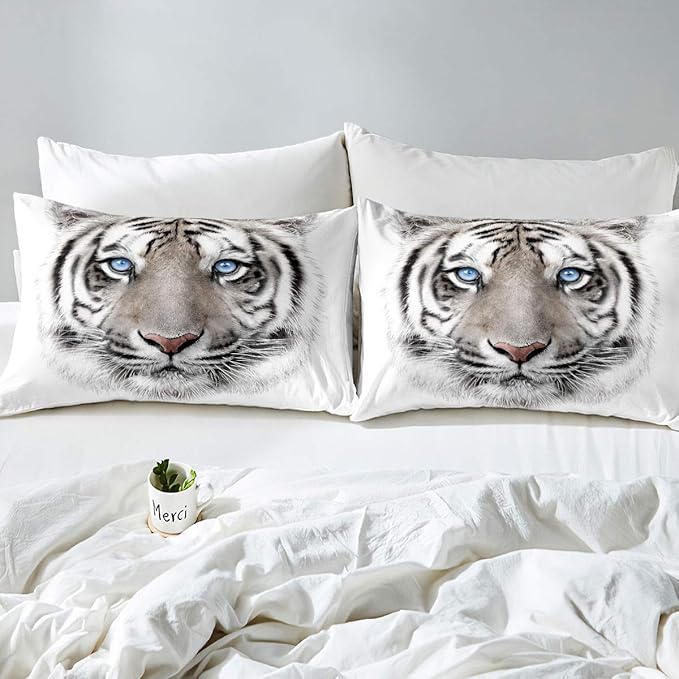 Erosebridal Boys Tiger Comforter Set King Size, Wild Animal Print Down Comforter for Boys Girls Teens Adult Bedroom, Grey Tiger Skin Duvet Insert Black White Stripe Bedding Comforters for Bedroom