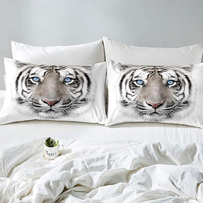 Erosebridal Boys Tiger Comforter Set King Size, Wild Animal Print Down Comforter for Boys Girls Teens Adult Bedroom, Grey Tiger Skin Duvet Insert Black White Stripe Bedding Comforters for Bedroom