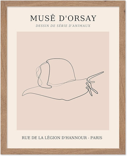 Poster Master Vintage Poster - Retro One Line Snail Drawing Print - Snail Line Art - Minimal Gift for Men, Women, Animal Lover - Abstract Wall Decor for Home, Office, 16x20 Beige Framed