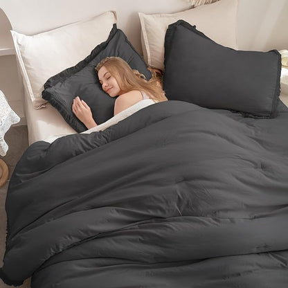 Andency Full Size Comforter Set Dark Grey, 3 Pieces Boho Lightweight Bedding Comforters & Sets, All Season Soft Tassel Bed Set (78x90In Comforter & 1 Pillowcase)