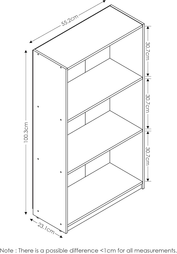 FURINNO Basic 3-Tier Bookcase Storage Shelves, French Oak Grey/Black