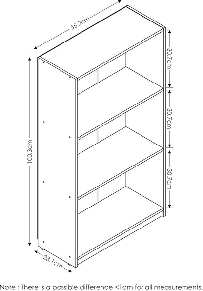 FURINNO Basic 3-Tier Bookcase Storage Shelves, French Oak Grey/Black