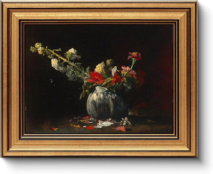HUARCEY Gold Framed Vintage Wall Art for Living Room, Flowers Painting Prints Shelf Decor for Kitchen, Aesthetic Bedroom Wall Art, Autumn Gifts for Friends or Family - Fading 10L x 8W