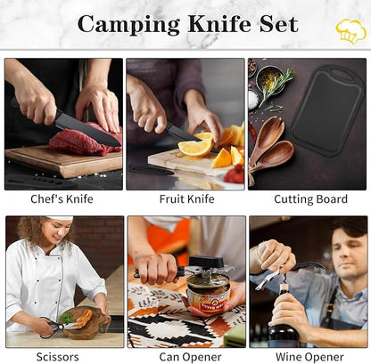 Wesqunie Camping Cooking Utensils Set, Cookware Set for Outdoor Hiking BBQ | Stainless Steel & Silicone Mess Kit, Durable Outdoor Kitchen Gear for Hiking, RV, Picnic Grill & Travel Camping Meal Prep