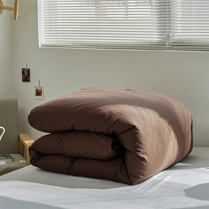 Brown 3Pcs Bedding Set (Twin) - Chestnut Brown Comforter, Solid Pattern, All Season, Cotton Surface, Lightweight, Fade-Resistant, Machine Washable