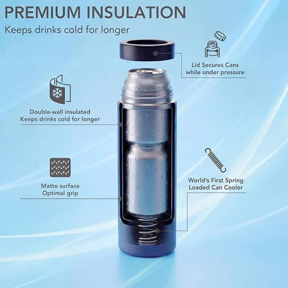 Stack'Em Patented Double Can Cooler Insulator - Holds Two 12 oz Cans - Stainless Steel Stackable Thermocooler - Reusable Drink Holder for Beer, Seltzer, Soda, Energy Drinks (Blue)