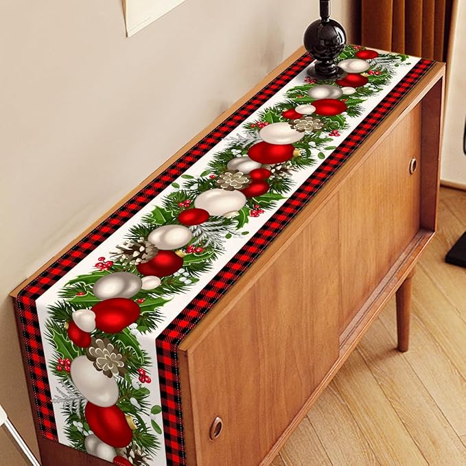 Nepnuser Black and Red Buffalo Check Plaid Christmas Table Runner 90 Inches Long Seasonal Winter Xmas Party Decoration Holiday Home Kitchen Dining Room Decor