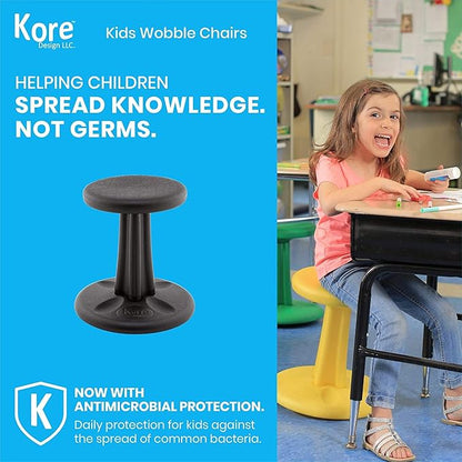 Kore Kids Pre-Teen Wobble Chair - Flexible Seating Stool for Classroom, Home & School, ADD/ADHD - Made in The USA - Age 10-11, Grade 5-6, Black (18.7in)
