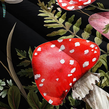 Red Mushroom Kawaii Comforter Set Twin Size Kids Mushroom Dragonfly Bedding Set Botanical Plant Theme Print Quilt Bed Set for Boys Girls Adults with 1 Comforter and 2 Pillowcases