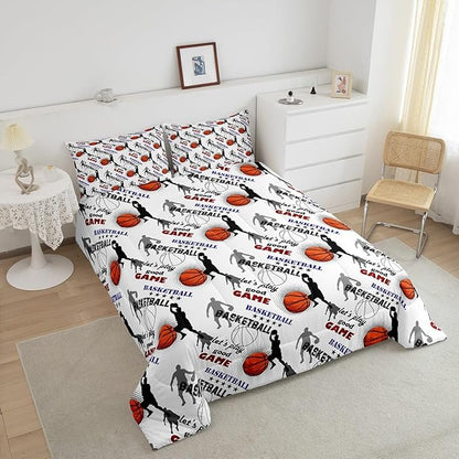 Erosebridal Teen Boys Basketball Bedding King Size Basketball Player Quilt Set Kids Girls Sports Bed Comforter Set All Season,Soft Lightweight Duvet Set 1 Basketball Comforter and 2 Pillow Cases