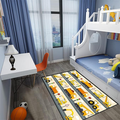 Construction Rug Car Rug Construction Rugs for Boys Room Cartoon Truck Area Rug Construction Play Mat Car Rug for Boys Room Construction Decor for Boys Room 3'×4'