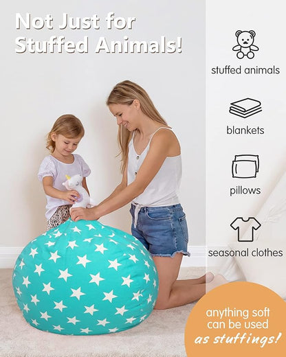 Aubliss Stuffed Animal Bean Bag Storage Chair (Aqua Star, Large (38''))