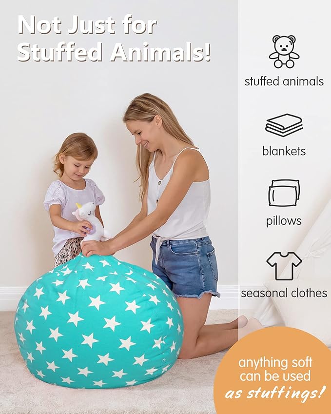 Aubliss Stuffed Animal Bean Bag Storage Chair (Aqua Star, X-Large (48''))