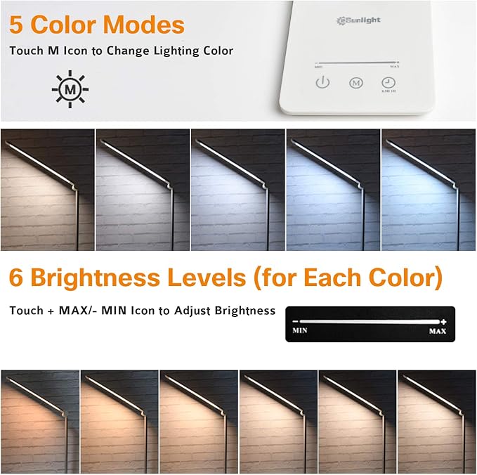 Desk Lamp, Desk Light, Dimmable Table Lamp, 7W, 5 Color Modes, 6 Brightness Levels, Touch Control, Memory Function, LED Foldable Led Lamp for Reading, Working, Office, Study (Silver)