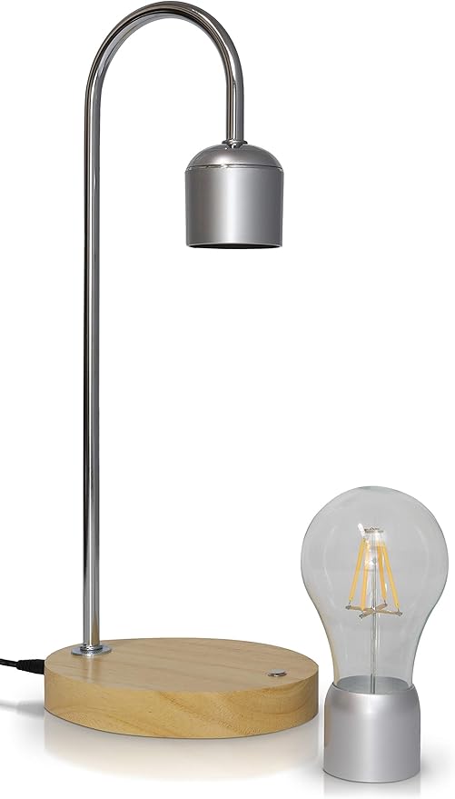 Magnetic Levitating Bulb Lamp - Cool Floating Lamps for Office and Home Decor -Magnetic Levitation Night Light, 6.3” x 4.3” x 14.4”, Chrome/Silver