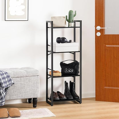 Yoobure Bookshelf, 4 Tier Book Shelf with Drawer, Small Bookcase Narrow Book Case, Industrial Bookshelves Shelf for Bedroom Living Room Office, Book Storage Organizer for CD/Movie Black