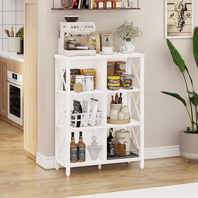FATORRI 6 Cube Storage Organizer Shelf, Wood and Metal Cubby Bookcase, Modern Cube Bookshelf (White Oak)
