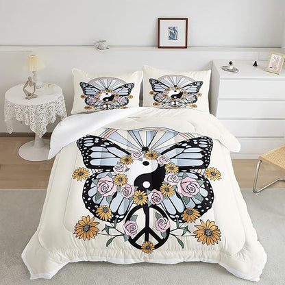 CVHOUSE Butterfly Bedding Set,Butterfly Comforter King,Butterfly Comforter Set for Girls Kids Teens,Butterflies Quilt Set with 1 Comforter and 2 Pillow Cases- 3 Piece