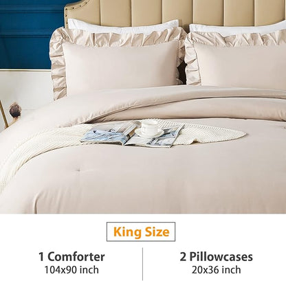 Andency Khaki Comforter King Size(104x90Inch), 3 Pieces Farmhouse Shabby Chic Bedding Comforters & Sets, All Season Soft Lightweight Down Alternative Bed Set for Men Women