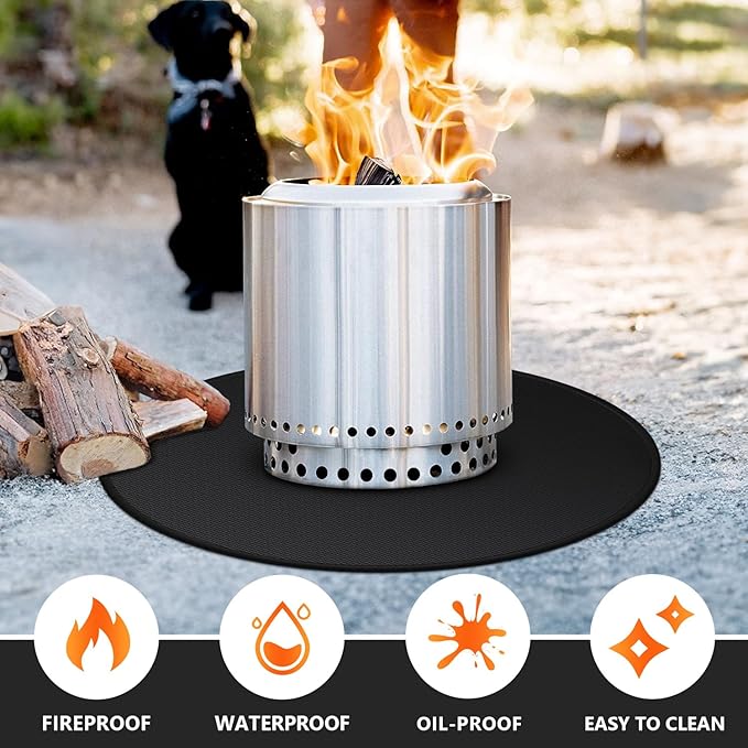 48" Fire Pit Mat for Solo Stove Bonfire, Double-Sided Fireproof Under Grill Mat Deck Patio Protector Pad, Round BBQ Mat for Solo Stove Accessories, Easy to Clean, Reusable (0.9mm)