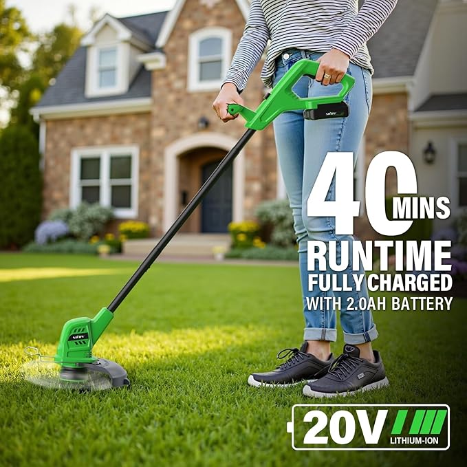 SOYUS Weed Wacker Battery Powered 10 Inch, String Trimmer Cordless with 2.0Ah Battery, Lightweight Edger Trimmer with 8 Pcs Replace Spool Trimmer Lines