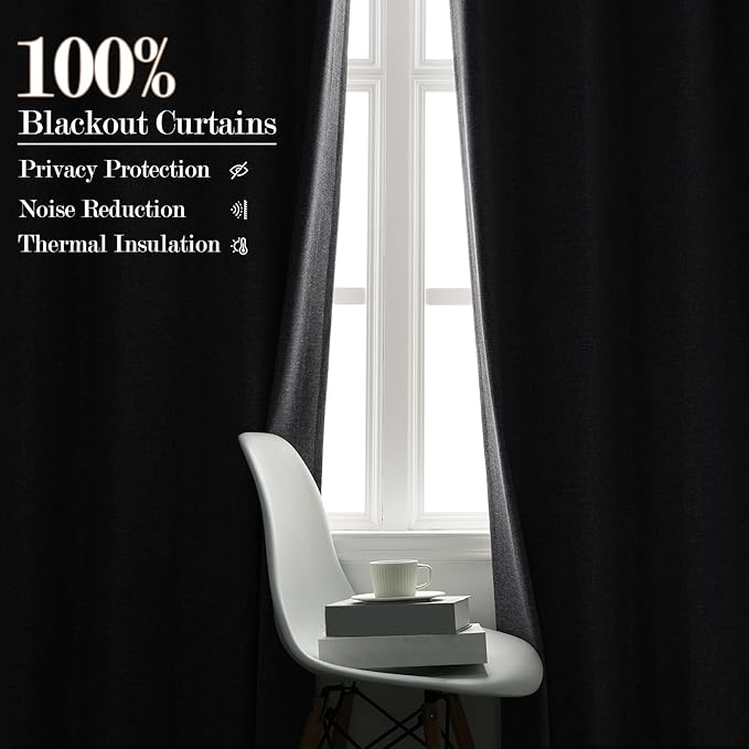 100% Blackout Linen Textured Drapes for Bedroom Pinch Pleated Curtains for Track System Portable Drapery for Sliding Glass Door/Storage/Space Room Divider, 70" Wx96 L, 1 PC, Silver Grey