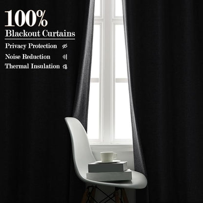 100% Blackout Linen Textured Drapes for Bedroom Pinch Pleated Curtains for Track System Portable Drapery for Sliding Glass Door/Storage/Space Room Divider, 70" Wx96 L, 1 PC, Silver Grey