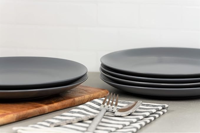 10 Strawberry Street Wazee Matte 10.5" Coupe Dinner Plate, Set of 6, Charcoal Gray