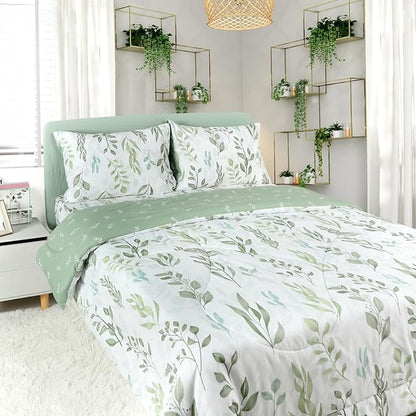 DILIMI Queen Comforter set, 3 Pieces Queen Size Comforter Sets, Reversible Green Comforter Queen, Ultra Soft and Fluffy Bedding Comforter Sets with Comforter, 2 Pillowcase