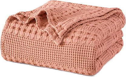 PHF 100% Cotton Waffle Weave Blanket King Size, Soft Lightweight Breathable Cozy Summer Blankets for Bed, Luxury Aesthetic Woven Bedding for Home Decor, 108"x90", Canyon Clay