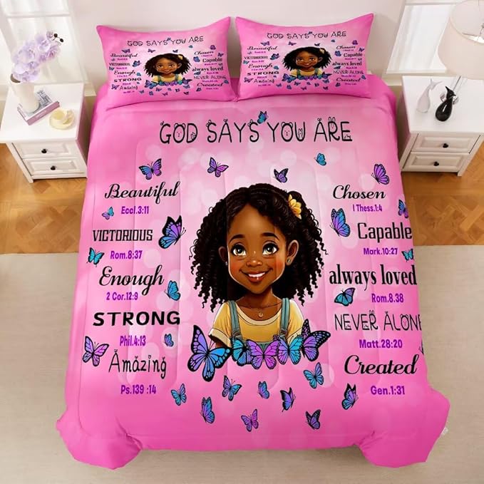 Black Girl Comforter Set Queen for Kids Teens,God Says You are Comforter Set for Black Women,Black Girl Magic Bedding Set,African American Girl Bed Bedroom Set