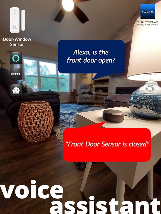 YoLink LoRa Smart Door Sensor Starter Kit: SpeakerHub Audio Hub & Door Sensor - Up to 1/4 Mile Range, Door Left-Open Reminders, up to 5 Year Batteries, Alexa, IFTTT, Home Assistant (2.4GHz WiFi Reqd)