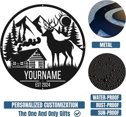 Personalized Deer Forest Name metal Signs,Custom Shed Metal Wall Decor,Black Deer Metal Wall Art Decor,Deer Home Metal Signs Plaques,Outdoor wall Decorative Signage (Style B)
