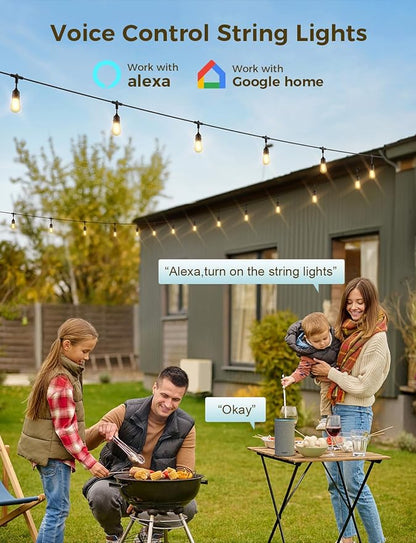 XMCOSY+ Outdoor String Lights, 98Ft Smart LED Patio Lights, WiFi Control, Compatible with Alexa, Waterproof Dimmable Edison String Lights for Outside, Porch