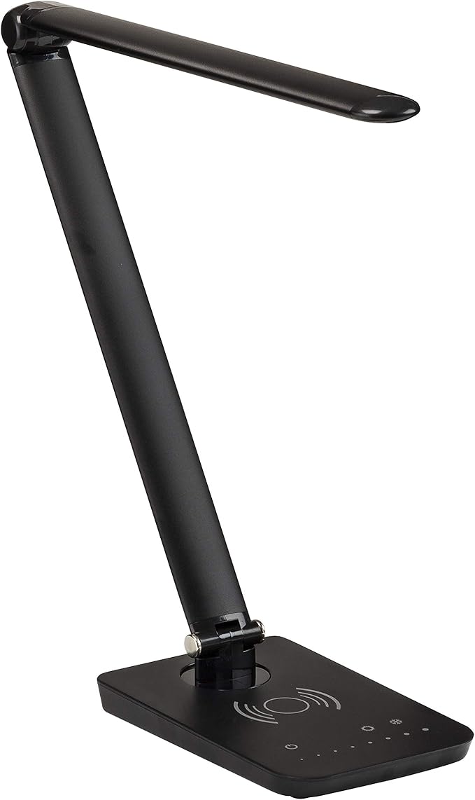 Safco Products 1009BL, Pivoting Neck, Built-in Wireless, USB Port Vamp LED Lamp with Charging Pad, Black