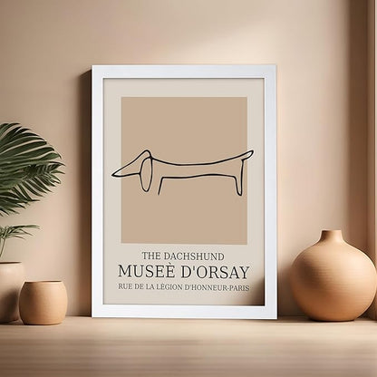 Poster Master Vintage Poster - Retro Minimalist Print - Gift for Artist, Housewarming - Dachshund Dog, Line Drawing, Abstract - Wall Decor for Living Room, Bedroom, 16x20 White Framed