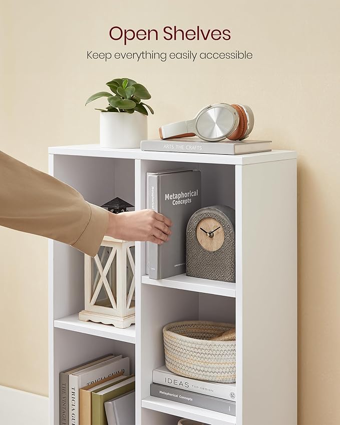 VASAGLE Bookcase, Bookshelf with 5 Compartments, Freestanding Shelves and Cube Organizer, Display Shelf for Small Spaces, for Living Room, Bedroom, and Home Office, White ULBC25WT