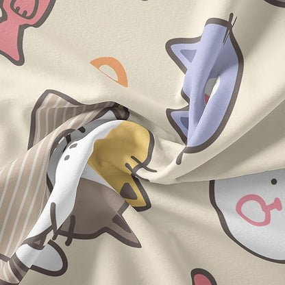 Kawaii Cat Comforter King,Kawaii Animals Comforter Set for Kids Teens Girls,3Pcs Bedding Set Printed Comforter with 2 Pillowcases,Down Alternative,Soft and Lightweight，King Size