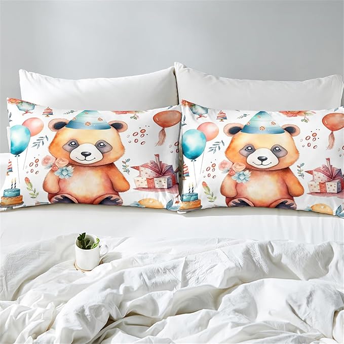 Brown Panda Bedding Set - Boys Girls Kids Cute Panda Pattern Comforter Set Full Size 3Pcs Kawaii Lovely Animals Theme Quilt Cover Set White Panda Bedding Set with 1 Comforter Set with 2 Pillowcases