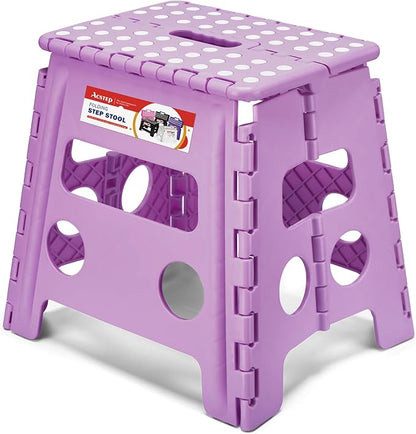 ACSTEP Foldable Step Stool for Adults 13 Inch, 300 lbs, Light Purple | Lightweight Stepping Stool with Handle and Non-Slip Surface, for Reaching Kitchen Cabinets, Bathroom Shelves and Closets