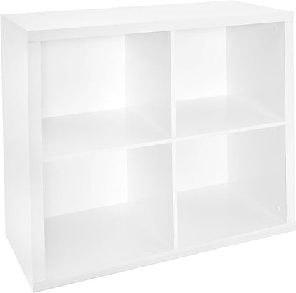 ClosetMaid Bookshelf with 4 Shelf Tiers, Adjustable Shelves, Tall Bookcase Sturdy Wood & 4 Cube Storage Shelf Organizer Bookshelf with Back Panel, Easy Assembly, Wood, White Finish