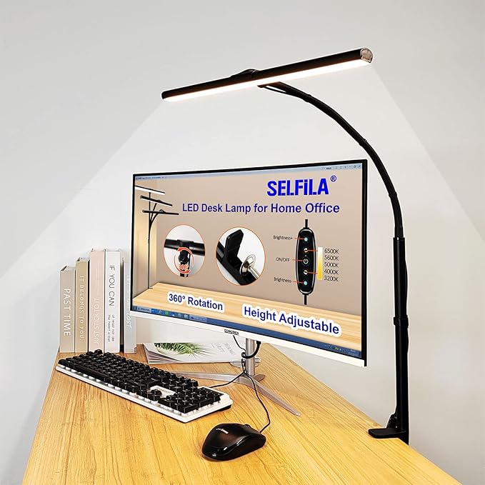 LED Desk Lamp with Clamp - Architect Desk Lamp Swing Arm Task Light 360 ° Rotation Gooseneck Desktop Lighting for Office Home Workbench Drafting Reading