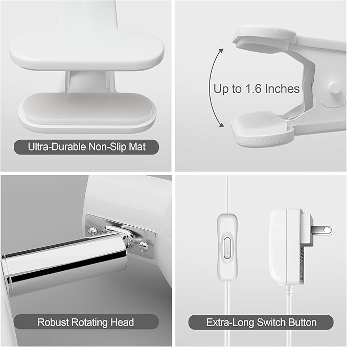 LED Clip on Light Book Reading 5W Super Bright 330° Rotation Clip on Lamp for Bed/Desk Lamp with Clamp White