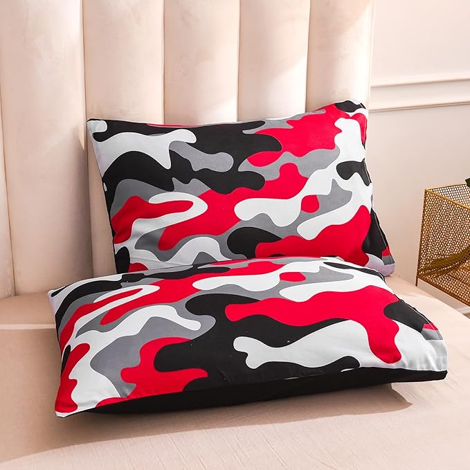Meeting Story Camouflage Bedding Set, Colorful Pattern Style Comforter Set, 3 PCS One Comforter and Two Pillowcases in One Bag, All Season Bedspread for Kids Teens Adults (Black, Queen)