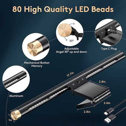 Monitor Light Bar with RGB Backlight, Flat/Curved Screen Bar Reduce Eye Strain Monitor Lamp USB Powered Led Desk Lamp 17.7 inch with Dimming Memory for Desktop Space Saving and Gaming Home Office