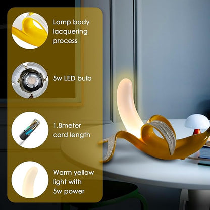 Modern Banana Table Lamp, Desk Lamp,Led Night Light Baking Finish Resin Banana Lighting Fixture for Living Room, Bedroom,Home Office,Kids Room (Lying)
